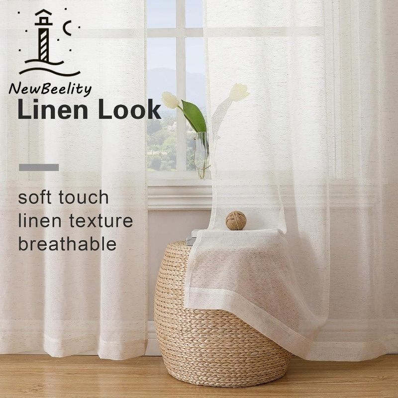 Linen Curtain Eyelet - Linen Textured Tulle S Fold Sheer