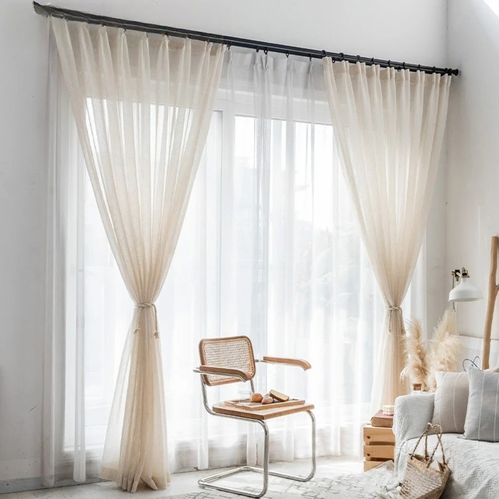 Linen Look Beige Sheer Curtain - đánh giá và giá Linen Curtain Eyelet