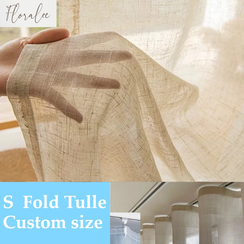 Custom Size White Tulle Beige  - đánh giá và giá Linen Curtain Eyelet