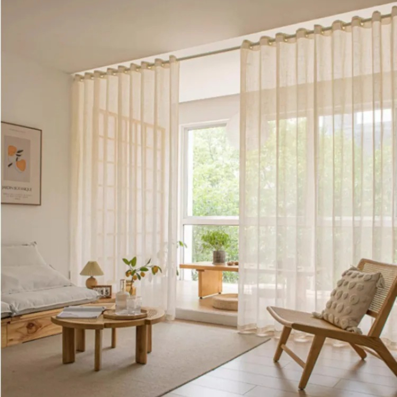Custom Size White Tulle Beige  - đánh giá và giá Linen Curtain Eyelet